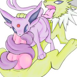 1boy alternate_color ambiguous_gender anilingus animal_genitalia animal_penis big_ears canine canine_penis duo eeveelution espeon feet feline female feral furry hyper hyper_tongue insertion interspecies jolteon knot long_tongue male nintendo nude on_back on_top oral original_character paws penis pokémon_(species) pokemon pokemon_gsc pokemon_rgby purple_eyes purple_fur purple_sclera rimjob sevi_blaze shiny_pokemon sketch spread_legs stomach_bulge tongue tongue_wrap tongue_wrapped_around_penis tonguejob video_games what white_background white_eyes white_fur yellow_fur