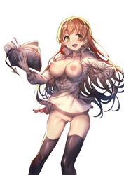 bottomless granblue_fantasy nipples no_bra open_shirt pussy redcomet thighhighs