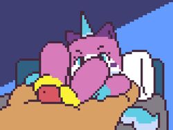 animated anthro bed equine feline female foot_fetish footjob horn hybrid male mammal on_bed penis pixel_art pronista sex straight the_lego_movie unicorn unikitty