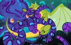 2017 4_toes anal anal_sex anus ass cephalopod claws clitoris closed_eyes digital_media_(artwork) dragon duo female feral green_skin heart kraken marine melthecannibal multiple_penetration octopus open_mouth oral oral_penetration paws penetration purple_skin pussy scalie sex slitherette tentacle tentacle_in_mouth tentacle_sex toes triple_penetration vaginal_penetration wings