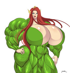 abs aquaman_(series) big_breasts blue_eyes breasts breasts_bigger_than_head dc extreme_muscles female gigantic_breasts hand_on_hip huge_breasts hyper hyper_breasts hyper_muscles long_hair looking_at_viewer mera milf muscles muscular muscular_female naughty_face red_hair seductive solo thick_thighs tiara white_background zetarok