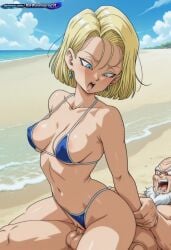 android_18 master_roshi dragon_ball dragon_ball_z blonde_hair short_hair blue_eyes earrings mature_male old_man bald beard sunglasses turtle_shell microkini micro_bikini bikini skimpy_bikini revealing_clothes beachwear cowgirl_position reverse_cowgirl_position straddling sitting_on_lap woman_on_top male_female 1girl 1boy adult consensual nsfw sex vaginal_sex huge_breasts curvy thick_thighs thighs cleavage ass from_behind rear_view front_view dynamic_pose full_body no_text no_watermark absurd_resolution absurdres ai_generated gorgeous voluptuous voluptuous_body voluptuous_female high_resolution hentai teasing_viewer patreon ai ai_art ai-created sexy sexy_pose sexy_body dynamic_angle explicit sexy_female exibitionism exhibitionism exited in_heat perfect_anatomy glossy glossy_body glossy_skin plump pervert_female presenting rating_explicit source_anime anime_coloring anime_screenshot teasing hi_res soft_shading high_quality high_contrast detailed_background