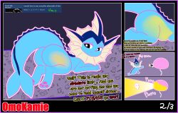 absurd_res bladder bladder_bulge bodily_fluids bubble_butt butt comic eeveelution embarrassed english_text female feral furniture generation_1_pokemon genital_fluids hi_res lying multiple_angles nintendo omokamie omorashi organs pawpads paws pee_holding pokemon pokemon_(species) sofa solo submissive text translucent urine vaginal_fluids vaporeon watersports
