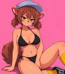 1girl ai_generated big_breasts bikini breasts female hispanic mogambuzz raccoon_girl sexy sexy_body sexy_female sexy_pose youtube_hispanic youtuber_girl