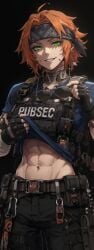 muscular_female orange_hair policewoman pubsec showing_abs