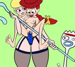 2019 2girls artist_request bo_peep dildo disney female female_penetrating_female forky_(toy_story) jessie_(toy_story) nipples pixar pussy pussy_juice strap-on strapon toy_story toy_story_4 unknown_artist walt_disney_pictures walt_disney_studios_motion_pictures wet_pussy
