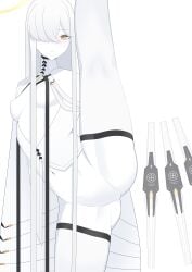 android blue_archive blush halo leg legs_up long_hair makkura! malkuth_(blue_archive) robot_girl solo thick_thighs