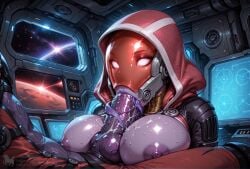 tali'zorah_nar_rayya quarian bioware mass_effect alien alien_girl alien_humanoid bodysuit latex_suit latex_bodysuit skinsuit helmet helmet_with_visor visor hood_up hood glowing_eyes indoors space spacecraft spaceship spacesuit spaceship_interior light-skinned_female purple_skin mature_female thick_thighs voluptuous voluptuous_female ai_generated creamhorseai blush curvy curvy_female curvy_figure fit fit_female high_resolution highres horny horny_female hourglass_figure huge_ass huge_breasts big_ass big_breasts big_butt mature perfect_body seductive seductive_look erect_nipples female big_balls big_penis huge_balls huge_cock hyper_balls testicles male male/female massive_balls massive_penis nubbed_penis ribbed_penis alien_penis knot knotted_penis purple_penis alien_boy titjob titfuck paizuri paizufella oral oral_sex tongue tongue_out tongue_out_blowjob tonguejob tongue_wrap alien_tongue purple_tongue colored_tongue saliva saliva_trail drooling sloppy sloppy_blowjob