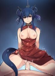 1girls arknights asphyxiation blue_hair breasts breasts_out ch'en_(arknights) chinese_clothes clothed_female_nude_male clothed_sex clothing corpse cowgirl_position cum cum_in_pussy cum_inside death dress drooling empty_eyes female female_death gore guro hair_bun hanged horn kurohime_(artist) large_breasts male necrophilia nipples noose penis pussy red_eyes rope sex snuff straight tail vaginal_penetration