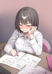 beauty_mark biting_own_lip blush female female_only frustrated isemori