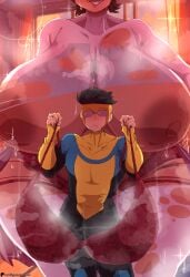 anissa bigger_female bra huge_bra huge_breasts hyper_breasts invincible mark_grayson nipples okioppai smaller_male sweat