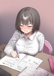 beauty_mark biting_own_lip blush female female_only frustrated isemori masturbation
