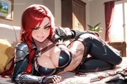 ai_generated and breasts cleavage grails_black_knight_and_benito_mussolini_and_the_blue_meanie_and_cowboy_curtis_and_jambi_the_genie_robocop_the_terminator_captain_kirk_and_darth_vader_lo_pan_superman_every_single_power_ranger_bill_s_preston_and_theodore_logan_spock_the_rock_doc_ock_and_hulk_hogan green_eyes heavenly_art holy katarina katarina_du_couteau large_breasts league_of_legends leather lips lying_on_stomach monty python red_hair riot_games scar_on_face tattoos the then_gandalf_the_grey_and_gandalf_the_white_and