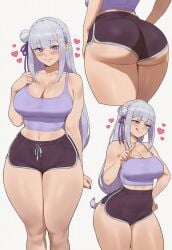ai_generated ass black_shorts breasts dolphin_shorts emilia_(re:zero) maxelartdesign re:zero_kara_hajimeru_isekai_seikatsu shorts sports_bra thick_thighs thighs