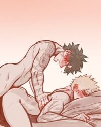 midoriya_izuku izuku_midoriya bakugou_katsuki katsuki_bakugou deku my_hero_academia boku_no_hero_academia goodbilife 2boys green_hair blonde_hair spiky_hair messy_hair scar scar_on_face male male_only male/male male_penetrating male_penetrated male_penetrating_male yaoi gay gay_sex gay_male gay_anal anal anal_sex anal_penetration side_view doggy_style doggystyle doggy_position on_bed on_stomach muscular muscular_male fit fit_male naked nude fully_nude fully_naked penis penis_in_ass penetration penetration_from_behind from_behind from_behind_position mouth_open open_mouth male_moaning face_down_ass_up face_in_pillow scar_on_arm grabbing_from_behind grabbing holding_partner 2026 limited_palette closed_eyes eyes_closed