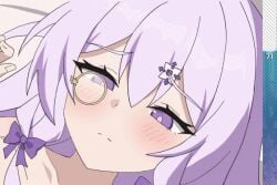 1girl animated animated_gif arcaea bilibili_131637458 blush bow chinese_commentary commentary_request female female_only implied_sex lagrange_(arcaea) looking_down monocle otarc portrait purple_bow purple_eyes purple_hair sex