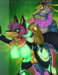 anal anthro blush canid canine curvy_figure dragon duo eastern_dragon eternal-chronicler fox genitals glowing glowing_eyes glowing_genitalia glowing_horn glowing_markings glowing_nipples glowing_penis gold_(metal) gradient_hair gynomorph hair hi_res horn hybrid infinity_gauntlet infinity_stone intersex intersex/male iron_fist_(marvel) male mammal markings muscular muscular_male mythological_creature mythological_scalie mythology nipples penis scalie wide_hips yaang