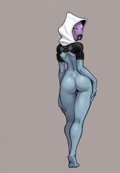 1girls ai_generated alien alien_girl areolae big_breasts bioware blue_body blue_skin breasts female female_only helmet helmet_with_visor hood hood_up mass_effect nipples quarian solo solo_female tagme tali'zorah_nar_rayya visor