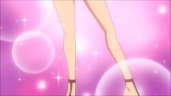 1girl animated armpits bikini breasts brown_eyes brown_hair cana_alberona cleavage fairy_tail gif hair_over_one_eye high_heels jewelry large_breasts leg long_hair navel screencap solo sparkle stitched striped striped_bikini swimsuit tattoo third-party_edit