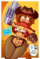 1girls anthro cow_print cowprint_bikini english_text female female_only galajo gameoverse glitch_productions kit_(gameoverse) pussy_peek speech_bubble text