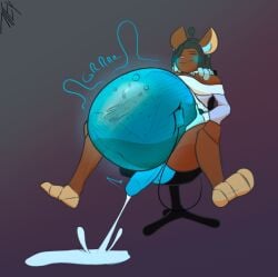 absurd_res android anthro balls belly belly_expansion belly_inflation big_belly blush chair cum_puddle ejaculation erection expansion eyes_closed furniture genitals gurgle_(sound_effect) hi_res holding_belly huge_belly inflation lori_(squeakoverflow) machine male mammal mouse murid murine orgasm polliwampus robot rodent rumbling_stomach sitting spread_legs spreading tena_tiki_didy transparent_belly
