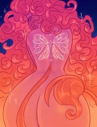 amber_eyes ass ass_cleavage ass_focus back back_tattoo back_view butterfly_tattoo curly_hair curvaceous curvy curvy_body curvy_female female_focus female_only furry_tail large_ass long_hair nastyhornz original_character pear-shaped_figure red_hair sparkles tail voluptuous voluptuous_female