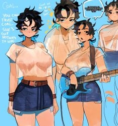 1girls breasts coal_(lunydoobles) female guitar lunydoobles see-through_clothing tagme transparent_clothing