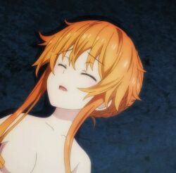 anime_screenshot armpits back_length_hair blue_eyes collarbone date_a_live dead_female ears nippleless_female open_mouth orange_hair shoulders yamai_yuzuru