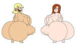 2girls barefoot breasts_bigger_than_head completely_nude completely_nude_female edit female female_only female_thick_thighs full_body gravity_falls leni_loud long_hair looking_at_viewer looking_back naked naked_female nude nude_female open_mouth open_smile rt34s smile the_loud_house wendy_corduroy