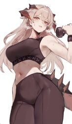 1girls 2d 2d_(artwork) 2d_artwork adult adult_female arknights armpit armpit_crease armpit_peek armpits belly belly_button big_boobs big_breasts black_horn black_horns black_sports_bra black_yoga_pants blonde blonde-haired_female blonde_female blonde_hair blonde_hair_female breasts brown-eyed_female brown_eyes busty busty_female busty_girl character_request collarbone copyright_request curvaceous curvaceous_body curvaceous_female curvaceous_figure curvaceous_hips curvy curvy_body curvy_female curvy_figure curvy_hips digital digital_art digital_drawing digital_drawing_(artwork) digital_media digital_media_(artwork) dokuro_deluxe drawing ear_piercing elbows female female_focus female_only groin hairless_armpits head_tilt high_resolution highres horn horns hourglass_figure inguinal_crease inguinal_ligament large_boobs large_breasts lean_figure legs_closed legs_together long_hair looking_at_viewer looking_down looking_down_at_viewer mature mature_female midriff narrow_waist navel pierced_ear saria_(arknights) shaved_armpits shoulders simple_background slender_body slender_waist slim_female slim_waist solo sports_bra standing tail thick_thighs thighs thighs_together tilted_head upper_body white_background wide_hips working_out yoga_pants