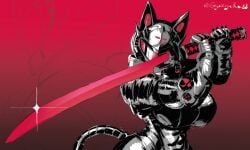 1girls abs animal_ear_headwear animal_ears artist_name artist_signature assault_visor big_breasts biker biker_clothes biker_girl bikesuit black_bodysuit black_clothing bodysuit breasts cat_girl cat_tail catgirl clothed clothed_female cowboy_shot curvy curvy_female cyberpunk deviantart deviantart_link deviantart_username female female_only fighting_stance fit_female glint gloves gradient_background gryazyuka88 hands_up head_tilt helmet high_contrast holding holding_object holding_sword holding_weapon huge_breasts katana large_breasts limited_palette looking_at_viewer mecha mecha_girl monochrome motorcycle_helmet motorcycle_suit oc one_eye_covered original original_character red_background red_sword red_theme simple_background solo sparkle sword tail tight_clothing twitter twitter_link twitter_username two-handed_sword two-handed_weapon upper_body wide_hips zoom_layer