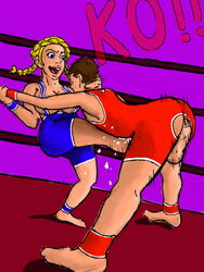 bad_quality ballbusting clevsketch cum defeated domination female femdom fight k.o. kick male straight wrestling