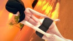 1girls amber_eyes ass ass_focus black_hair black_hair_female cinder_fall half-dressed half_naked half_naked_female logang45 long_hair long_hair_female looking_back rwby short_shorts solo_female