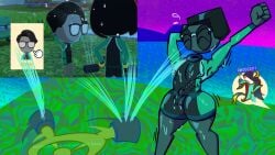 absurd_res ambiguous_gender animal_genitalia anthro athens_(madragon) awooga_(meme) balls black_hair blue_hair bulge cel_shading clothing detailed_bulge dragon duo english_text exaggerated_expression eyes_closed eyewear femboy fist floating_head forked_tongue gene_(jackbox) genital_outline genitals glasses gradient_tongue grey_body grey_skin hair hand_behind_head hi_res horn humanoid jackbox_games m-a-dragon machine male medial_ring mii mii_(nintendo) motion_lines mythological_creature mythological_scalie mythology nerd nintendo nipple_outline one-piece_swimsuit penis penis_outline pointy_ears profanity purple_hair ribbed_penis ridged_penis robot robot_humanoid scalie screencap sea shaded sharp_teeth sheath solo sprinkler star stretching swimwear teal_body teal_skin teeth text the_jackbox_party_pack thick_thighs tight_clothing tomodachi_life tomodachi_life:_living_the_dream tongue toony unusual_anatomy unusual_genitalia unusual_penis water water_drop water_spray