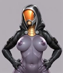 ai_generated alien alien_girl areolae big_breasts bioware breasts female female_only helmet helmet_with_visor hood hood_up mass_effect nipples purple_skin quarian solo solo_female tagme tali'zorah_nar_rayya visor