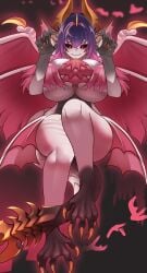 chomperwhy claw_pose claws closed_mouth curvy dragon_girl fang gigantic_breasts humanized malzeno monster_girl monster_hunter skin_fang thick_thighs voluptuous wide_hips