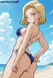 1girl absurd_resolution absurdres adult ai ai-created ai_art ai_generated android_18 anime_coloring anime_screenshot anime_style bare_legs bare_shoulders beach beachwear beautiful_woman bikini blonde_hair blue_eyes cleavage confident_pose curvy detailed_background detailed_body dragon_ball dragon_ball_z dynamic_angle dynamic_pose earrings exhibitionism exibitionism exited explicit female female_only full_body glossy glossy_body glossy_skin gorgeous hand_on_hip hentai hi_res high_contrast high_quality high_resolution in_heat looking_at_viewer micro_bikini microkini midriff model_pose no_text no_watermark nsfw ocean patreon perfect_anatomy pervert_female plump pose posing presenting rating_explicit revealing_clothes sand seductive_pose sexy sexy_body sexy_female sexy_pose short_hair skimpy_bikini slight_smile soft_shading solo source_anime standing summer sunny_day tanned_skin teasing teasing_viewer thick_thighs tropical_beach voluptuous voluptuous_body voluptuous_female wind_swept_hair