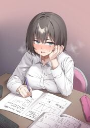 beauty_mark biting_own_lip blush female female_only frustrated isemori