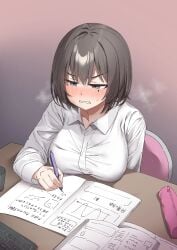 beauty_mark biting_own_lip blush female female_only frustrated isemori