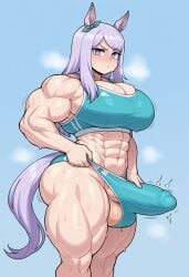 ai_generated balls breasts buruma futa_pecs futanari horse_girl huge_ass huge_balls huge_breasts huge_cock huge_muscles intersex large_balls large_pectorals large_penis large_testicles mejiro_mcqueen_(umamusume) muscles muscular muscular_futa pecs penis_out sports_bra steam sweat testicles two-know umamusume umamusume_pretty_derby v-shaped_eyebrows