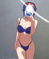 1girls bikini blue_bikini breasts hairband medium_breasts miside mita_(miside) selfie solo