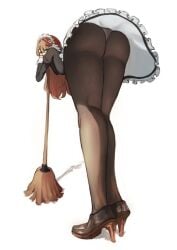 blue_eyes broom brown_hair heels indie_virtual_youtuber maid maid_apron maid_headdress maid_outfit maid_uniform neuro-sama nirauwu panties virtual_youtuber visible_underwear vtuber