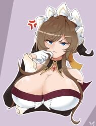 1girls _ _()_ __ ___ _____ ______ angry archipago_(artist) breasts cleavage female female_focus female_only genshin_impact large_breasts light_skin lightskinned_female looking_at_viewer sandrone_(genshin_impact) solo