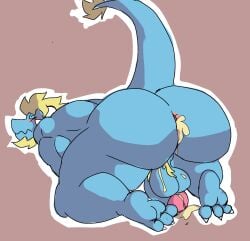 anthro anus apolonoise bodily_fluids butt cum do_you_find_men_with_big_butts_attractive dragon feet genital_fluids hi_res horn leaking_anus leaking_cum leaking_penis male mythological_creature mythological_scalie mythology nude presenting presenting_hindquarters scalie solo unconscious