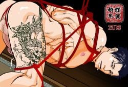 1boy 2018 abs balls bdsm_gear biceps big_areola big_glans black_hair bound_arms bound_legs bound_torso breasts completely_nude drooling erect_nipples erection gay hands_behind_back hi_res irezumi japanese_room kirin light_skin looking_at_viewer looking_back male male_only mature_male muscles muscular muscular_arms muscular_ass muscular_legs muscular_male muscular_thighs new_year nude original original_character pecs penis pink_areola precum precum_drip quadriceps red_glans restrained restrained_arms restrained_legs retracted_foreskin rope rope_bondage saliva saliva_trail saragi_domu short_hair six_pack solo suspended suspended_in_midair tatami tattoo tattoo_on_legs uncensored uncircumcised uncut wooden_floor yaoi