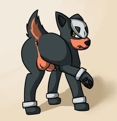 2018 angry animal_genitalia anus ass backsack balls canine digital_media_(artwork) feral houndour male mammal nintendo pawpads penis penis_tip pokémon_(species) pokemon presenting presenting_hindquarters rear_view sheath solo video_games vonark