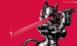 1girls abs animal_ear_headwear animal_ears artist_name artist_signature assault_visor big_breasts biker biker_clothes biker_girl bikesuit black_bodysuit black_clothing bodysuit breasts cat_girl cat_tail catgirl clothed clothed_female cowboy_shot curvy curvy_female cyberpunk deviantart deviantart_link deviantart_username female female_only fighting_stance fit_female glint gloves gryazyuka88 hands_up head_tilt helmet high_contrast holding holding_object holding_sword holding_weapon huge_breasts katana large_breasts limited_palette looking_at_viewer mecha mecha_girl monochrome motorcycle_helmet motorcycle_suit oc one_eye_covered original original_character red_background red_sword red_theme simple_background solo sparkle sword tail tight_clothing twitter twitter_link twitter_username two-handed_sword two-handed_weapon upper_body wide_hips