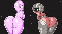 absurd_res ass breasts duo fan_character female glitch_(starbound) hi_res humanoid infrayellow looking_at_viewer looking_back machine novakid nude presenting presenting_hindquarters pussy rear_view robot starbound video_games