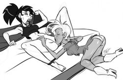 2girls aeolus06 big_butt bottomless crossover cunnilingus devouring_pussy extreme_ghostbusters eyeshadow ghost ghost_girl ghostbusters goth hanna-barbera kylie_griffin lipstick makeup monochrome phantasma_phantom ponytail pussy scooby-doo scooby-doo_and_the_ghoul_school spread_legs yuri