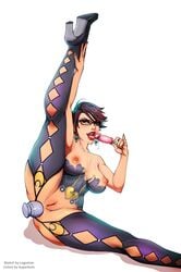 1girls anal anal_masturbation anal_object_insertion anus ass bare_arms bare_shoulders bayonetta bayonetta_(character) bayonetta_2 black_hair black_legwear blue_eyes breasts buttplug collarbone colorized earrings female female_only food garter_straps glasses hairless_pussy high_heels hourglass_figure jewelry large_breasts legoman lips lipstick makeup masturbation mole mole_under_mouth nipples object_insertion one_leg_up open_mouth popsicle presenting pussy red_lipstick sex_toy sexually_suggestive short_hair simple_background solo superboin thighhighs tongue tongue_out upper_body white_background